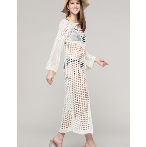 Sale! 1 LEFT! New Crochet Knit Hollow Out Beach Swim Dress Cover Up Kaftan - Picture 8 of 11